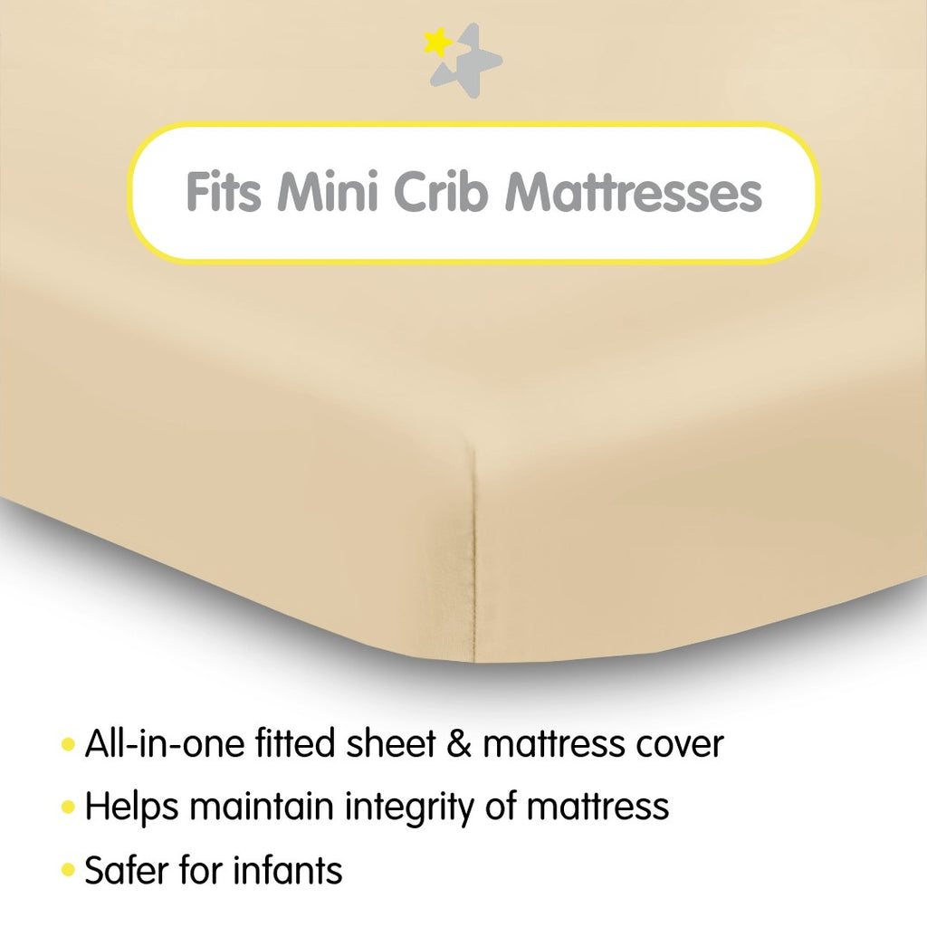 Fit Description for BreathableBaby All-in-One Fitted Sheet & Waterproof Cover for Mini Crib Mattresses in Beige
