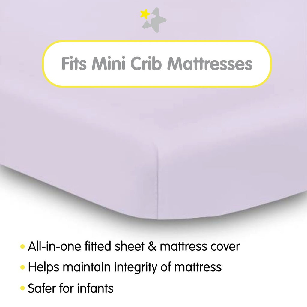Fit Description for BreathableBaby All-in-One Fitted Sheet & Waterproof Cover for Mini Crib Mattresses in Lavender
