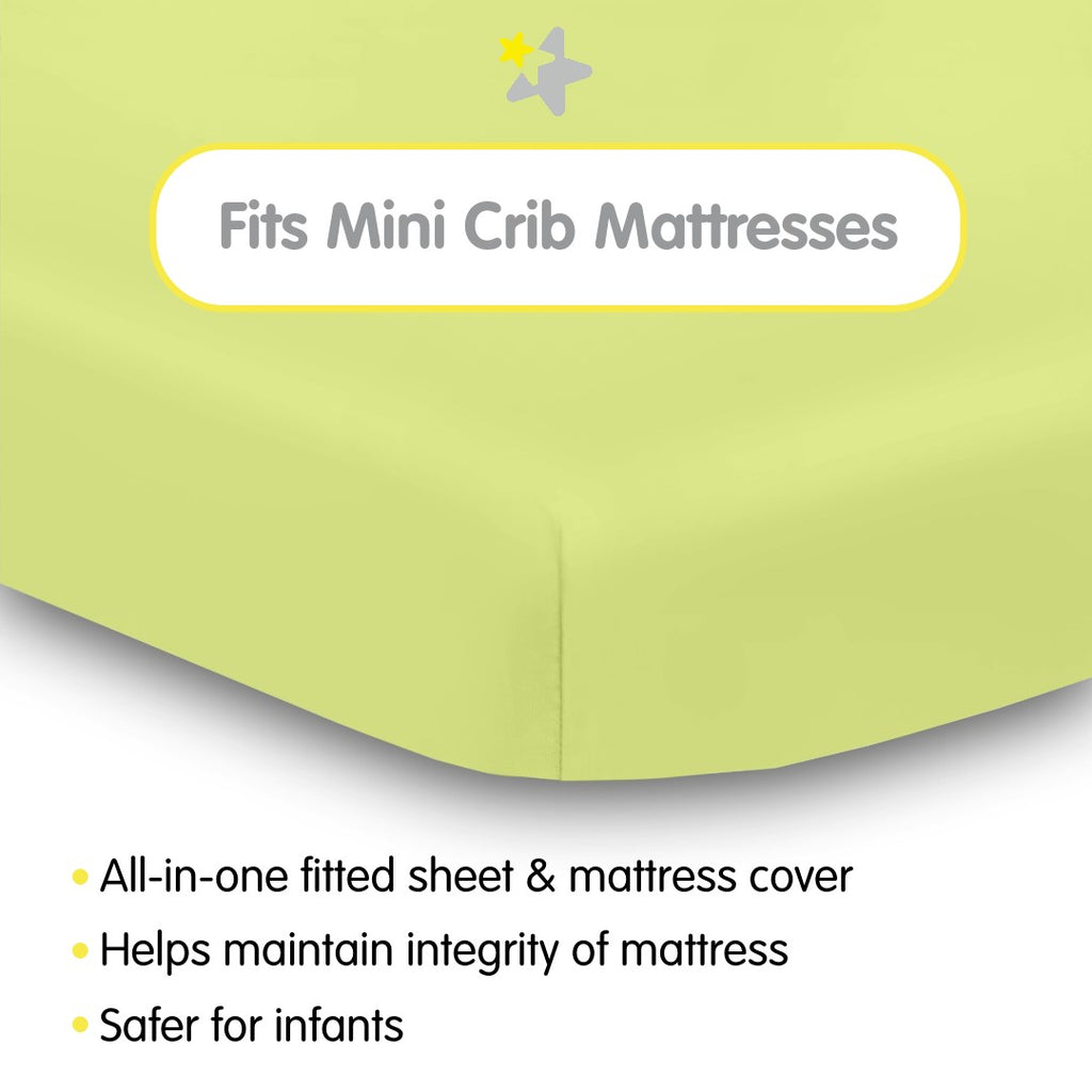 Fit Description for BreathableBaby All-in-One Fitted Sheet & Waterproof Cover for Mini Crib Mattresses in Lime