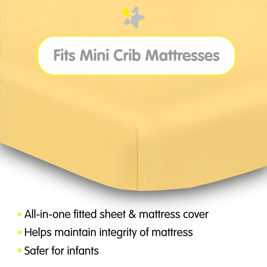 Fit Description for BreathableBaby All-in-One Fitted Sheet & Waterproof Cover for Mini Crib Mattresses in Yellow