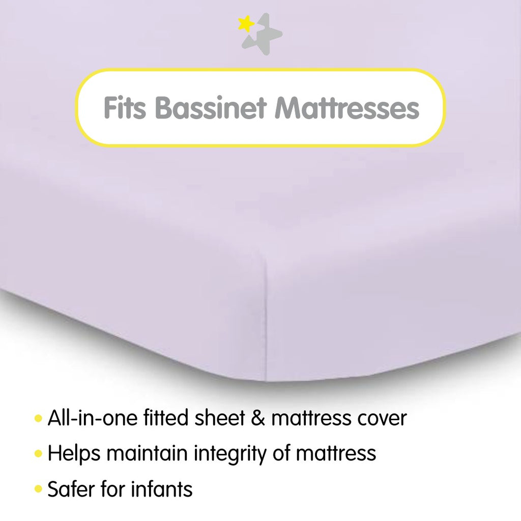 Fit Description for BreathableBaby All-in-One Fitted Sheet & Waterproof Cover for Bassinet Mattresses in Lavender