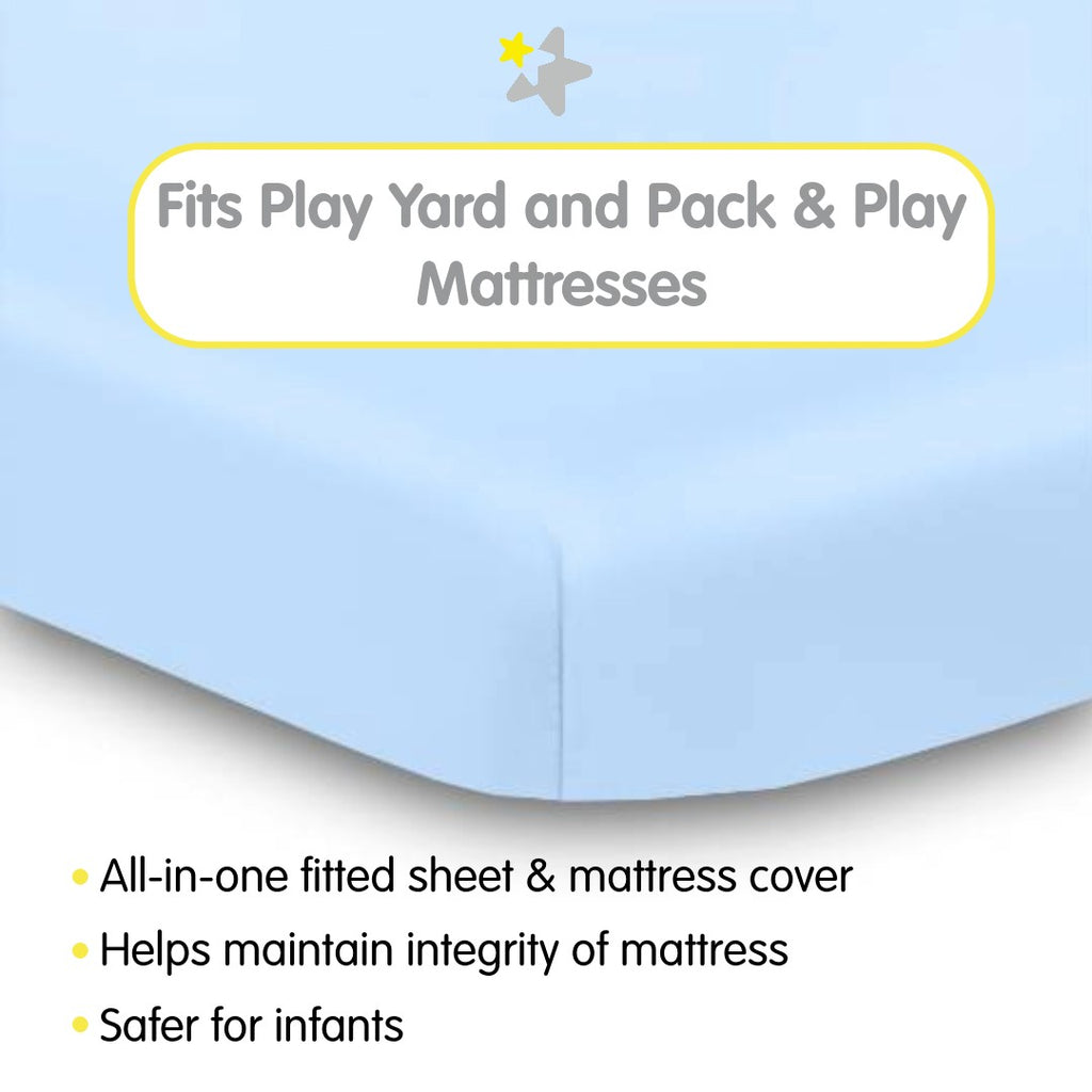 Fit Description for BreathableBaby All-in-One Fitted Sheet & Waterproof Cover for Play Yard Mattresses in Light Blue
