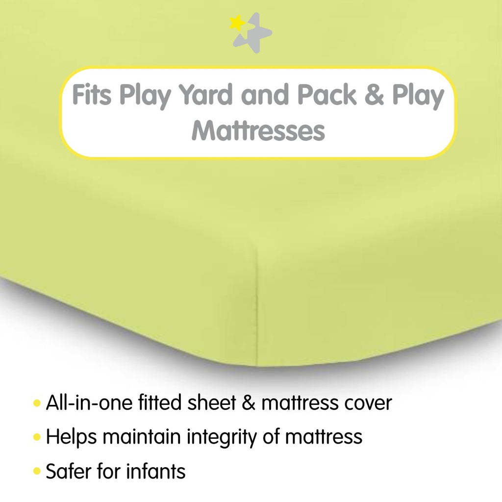 Fit Description for BreathableBaby All-in-One Fitted Sheet & Waterproof Cover for Play Yard Mattresses in Lime