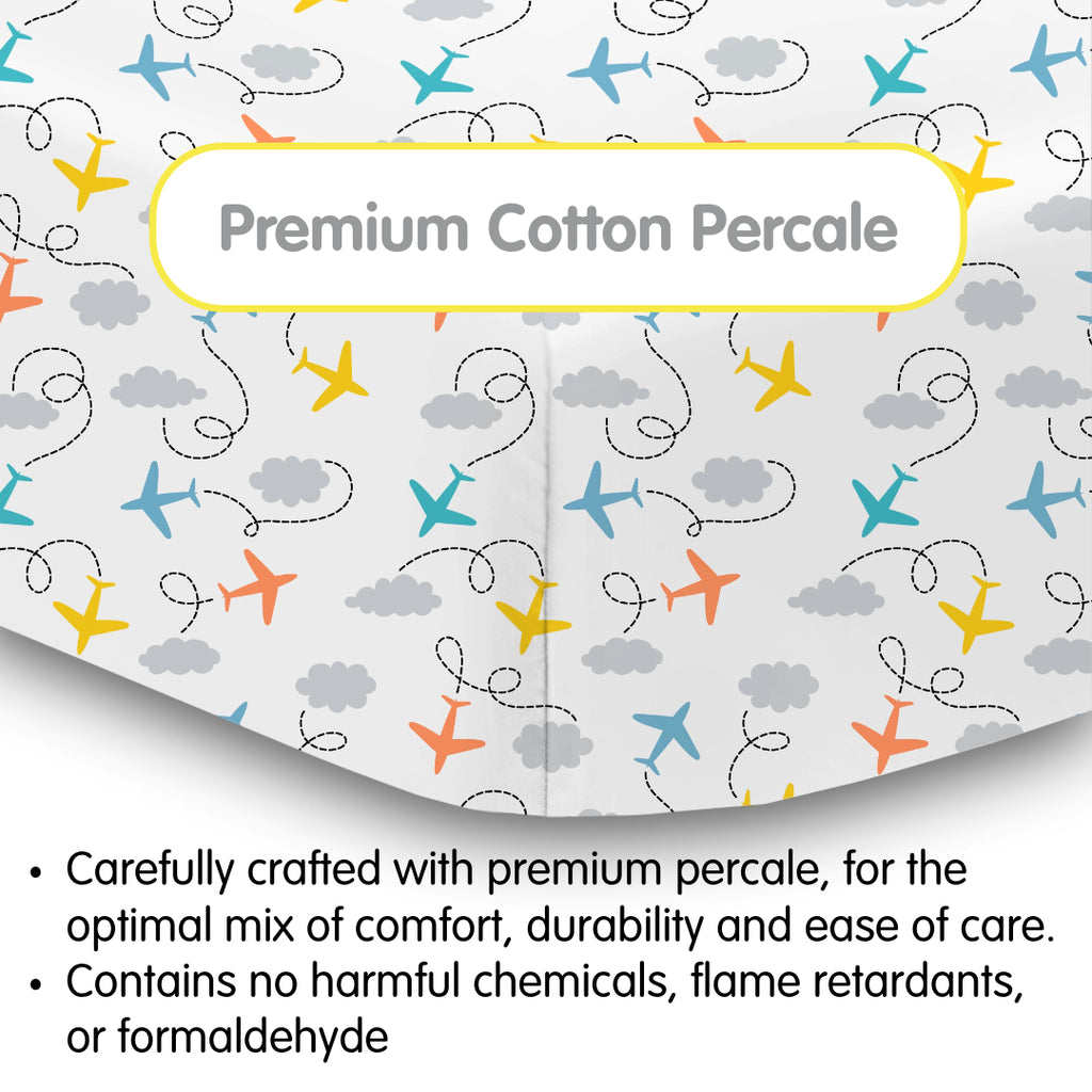 Material Description for BreathableBaby Cotton Percale Fitted Sheet for Crib & Toddler Bed Mattresses in Airplanes