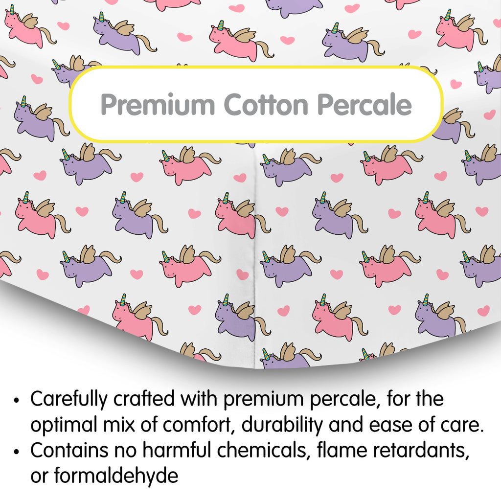 Material Description for BreathableBaby Cotton Percale Fitted Sheet for Crib & Toddler Bed Mattresses in Unicorns