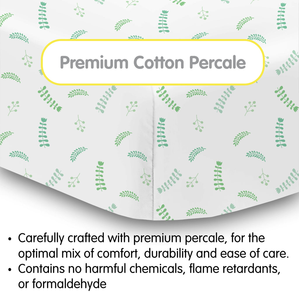 Material Description for BreathableBaby Cotton Percale Fitted Sheet for Crib & Toddler Bed Mattresses in Botanical