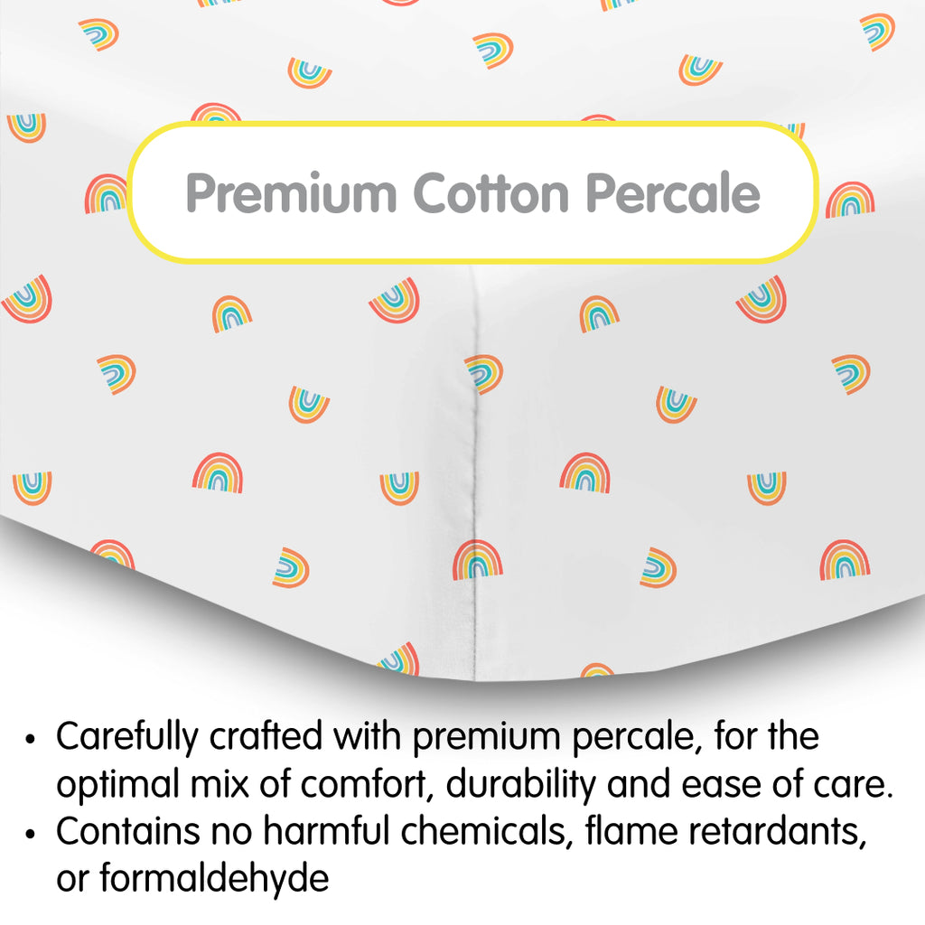 Material Description for BreathableBaby Cotton Percale Fitted Sheet for Crib & Toddler Bed Mattresses in Rainbows