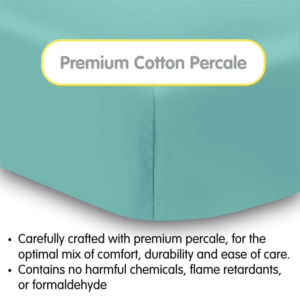 Material Description for BreathableBaby Cotton Percale Fitted Sheet for Crib & Toddler Bed Mattresses in Aqua