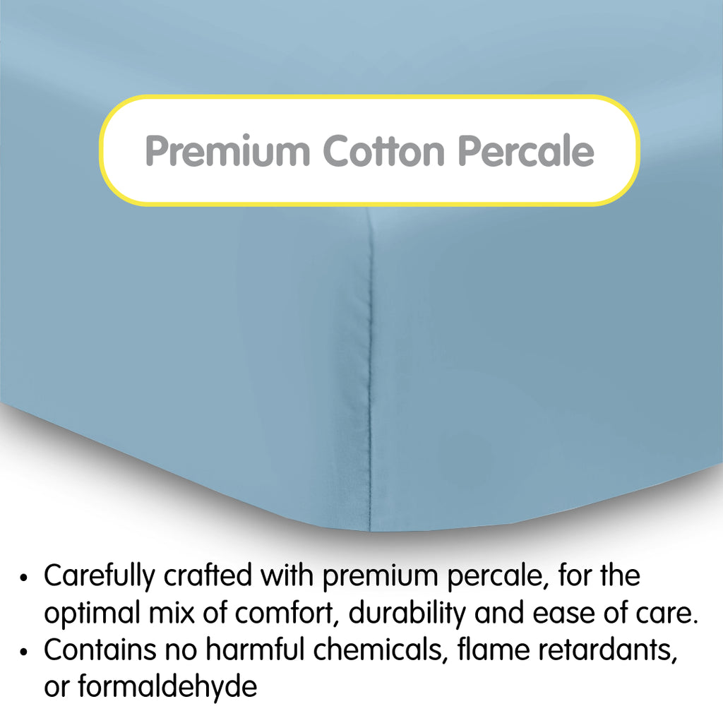 Material Description for BreathableBaby Cotton Percale Fitted Sheet for Crib & Toddler Bed Mattresses in Blue