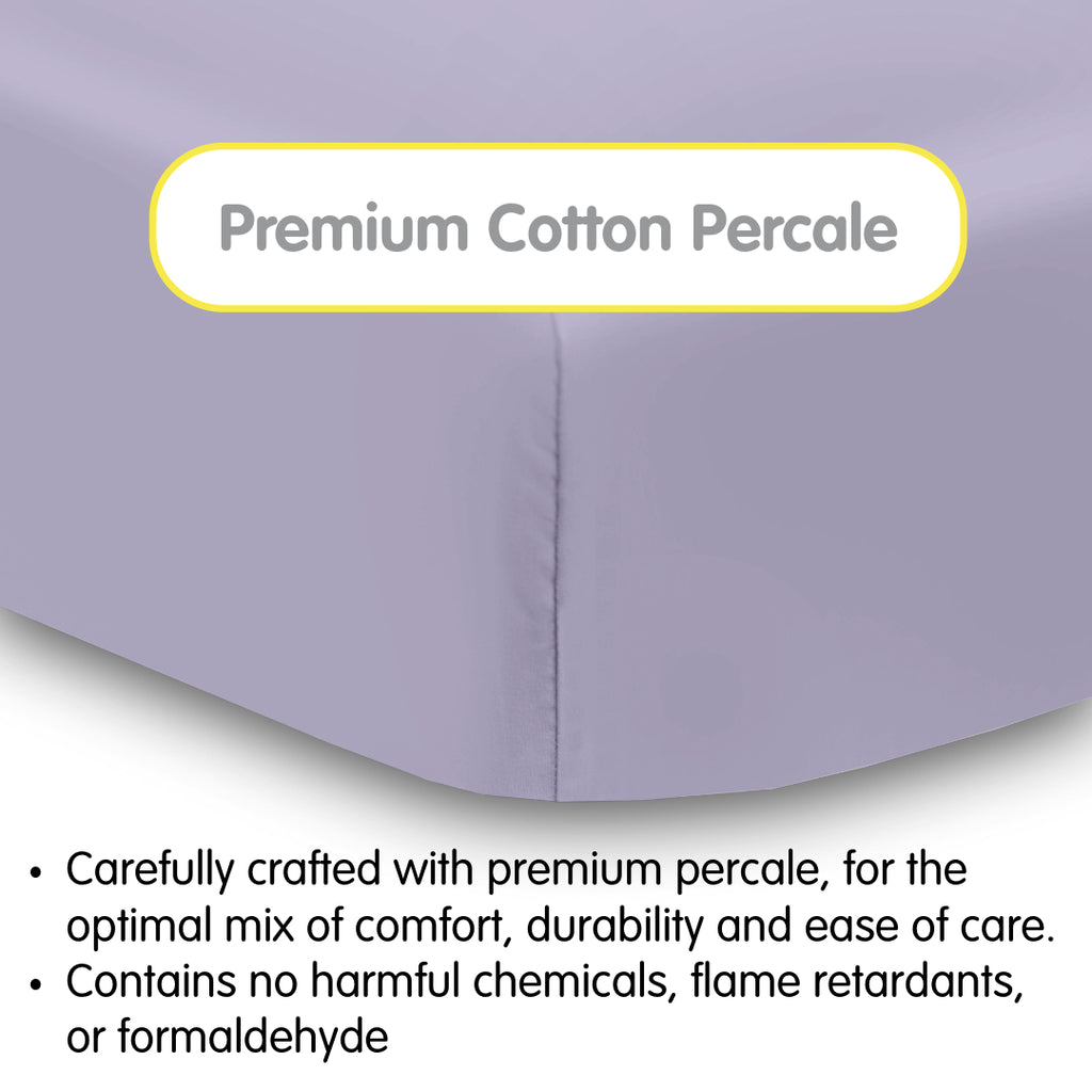 Material Description for BreathableBaby Cotton Percale Fitted Sheet for Crib & Toddler Bed Mattresses in Purple