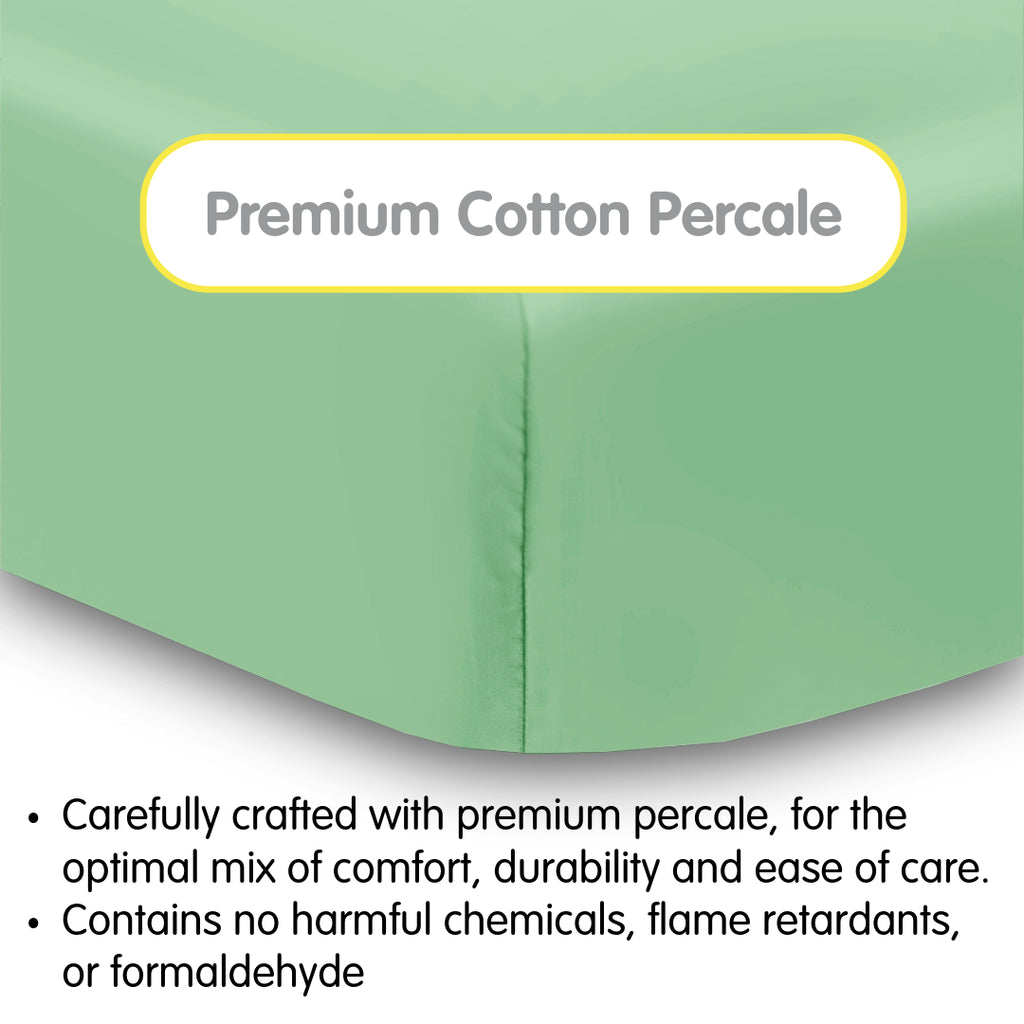 Material Description for BreathableBaby Cotton Percale Fitted Sheet for Crib & Toddler Bed Mattresses in Green
