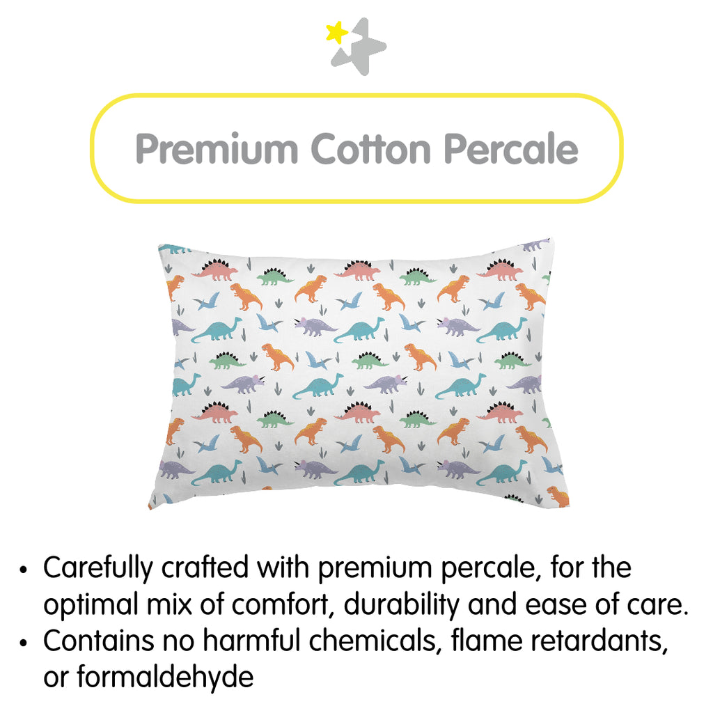 Material Description for BreathableBaby Cotton Percale Pillowcases for Toddler Pillows in Dinosaurs
