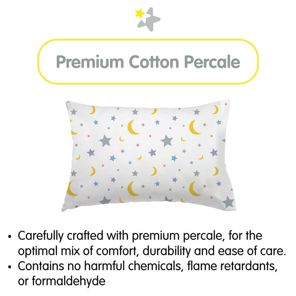 Material Description for BreathableBaby Cotton Percale Pillowcases for Toddler Pillows in Moon & Stars