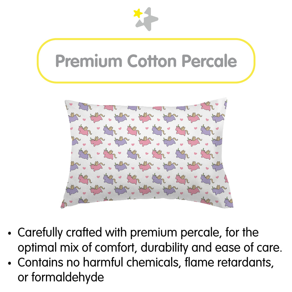 Material Description for BreathableBaby Cotton Percale Pillowcases for Toddler Pillows in Unicorns