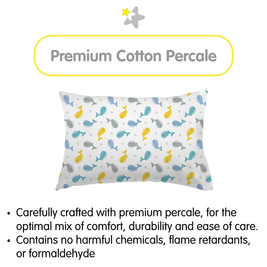 Material Description for BreathableBaby Cotton Percale Pillowcases for Toddler Pillows in Whales