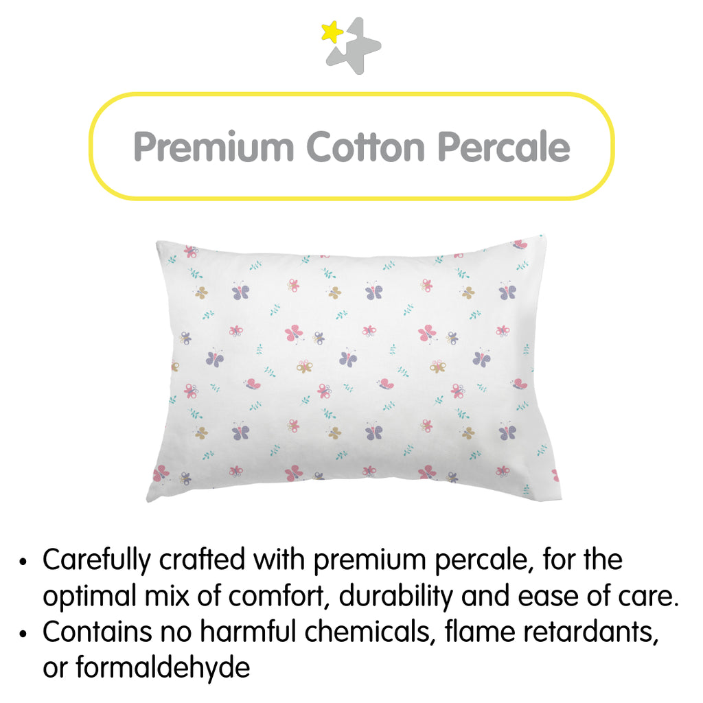 Material Description for BreathableBaby Cotton Percale Pillowcases for Toddler Pillows in Butterflies
