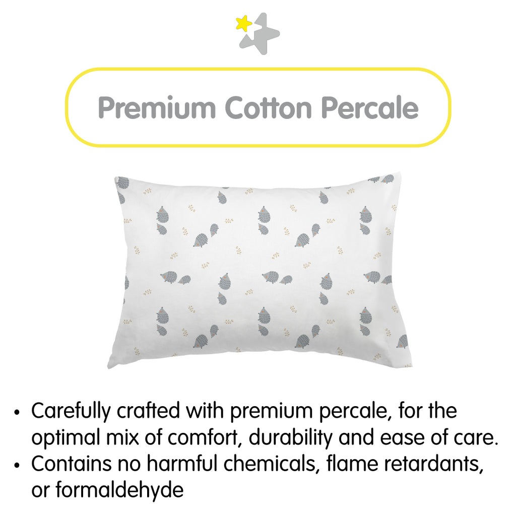 Material Description for BreathableBaby Cotton Percale Pillowcases for Toddler Pillows in Hedgehogs