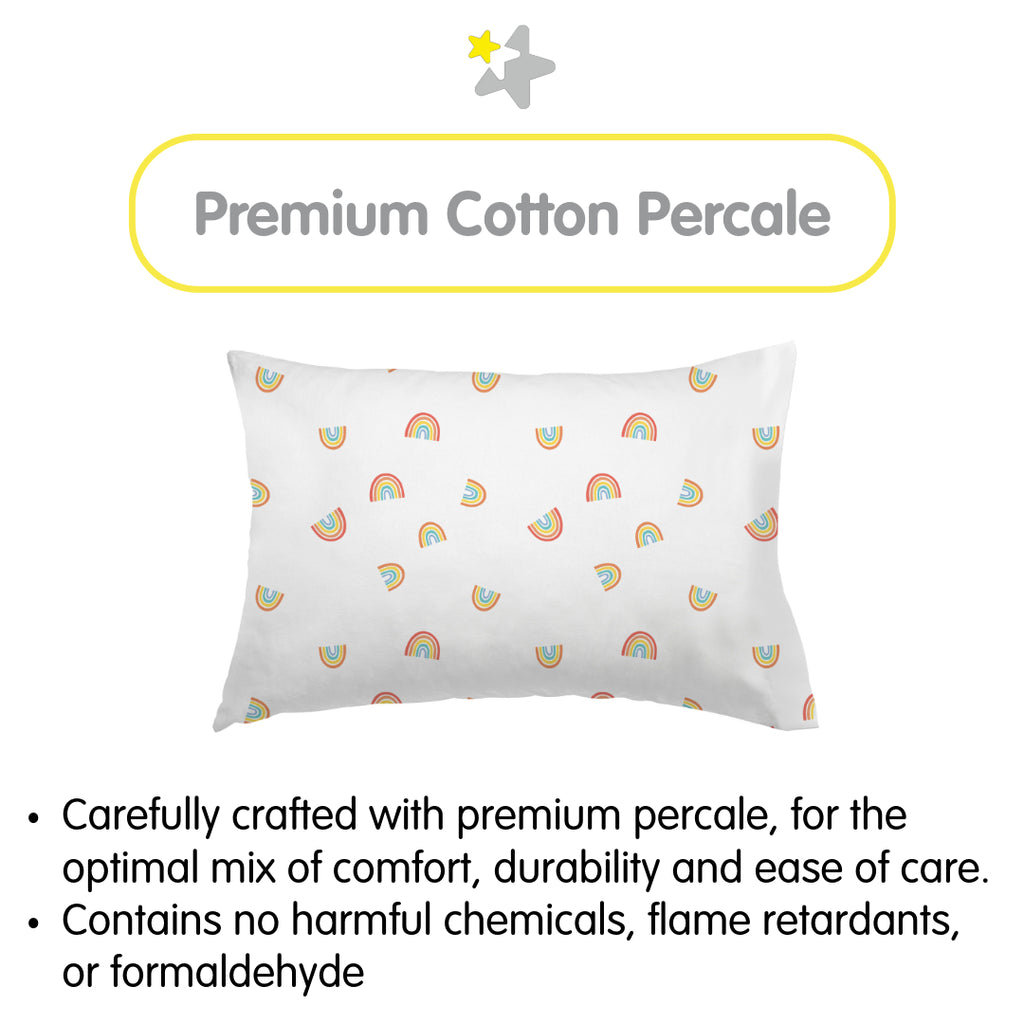 Material Description for BreathableBaby Cotton Percale Pillowcases for Toddler Pillows in Rainbows