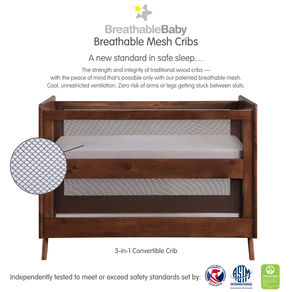 Close up of mesh for BreathableBaby Breathable Mesh 3-in-1 Convertible Crib in Walnut