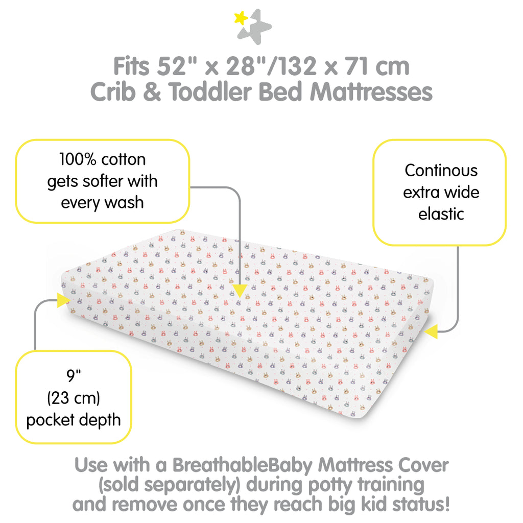 Full view of BreathableBaby Cotton Percale Fitted Sheet for Crib & Toddler Bed Mattresses in Rabbits