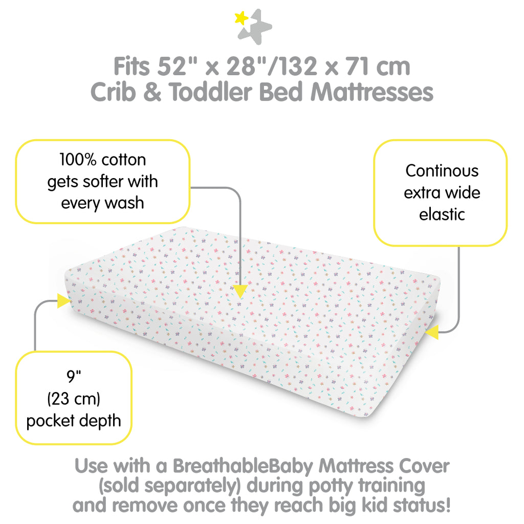 Full view of BreathableBaby Cotton Percale Fitted Sheet for Crib & Toddler Bed Mattresses in Butterflies