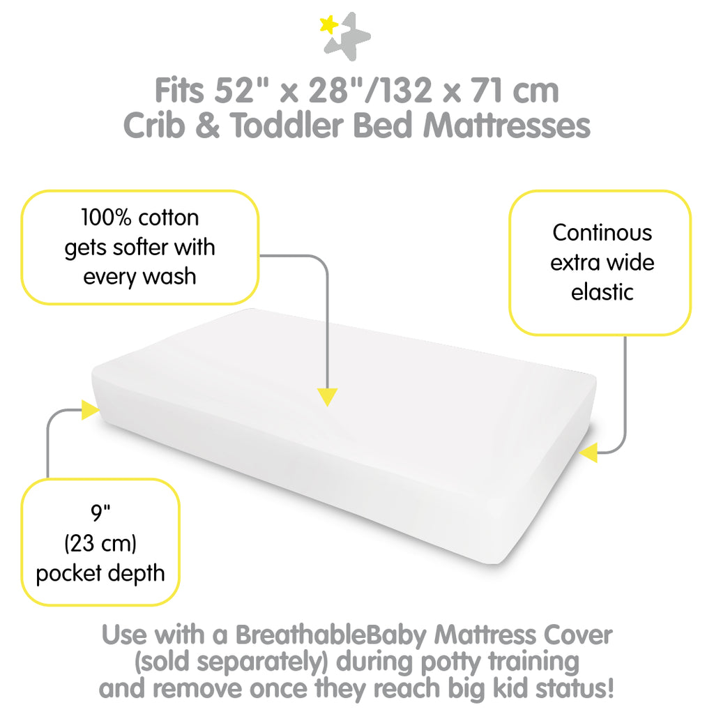Full view of BreathableBaby Cotton Percale Fitted Sheet for Crib & Toddler Bed Mattresses in White