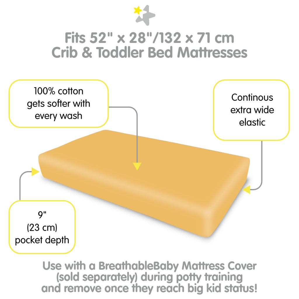 Full view of BreathableBaby Cotton Percale Fitted Sheet for Crib & Toddler Bed Mattresses in Yellow