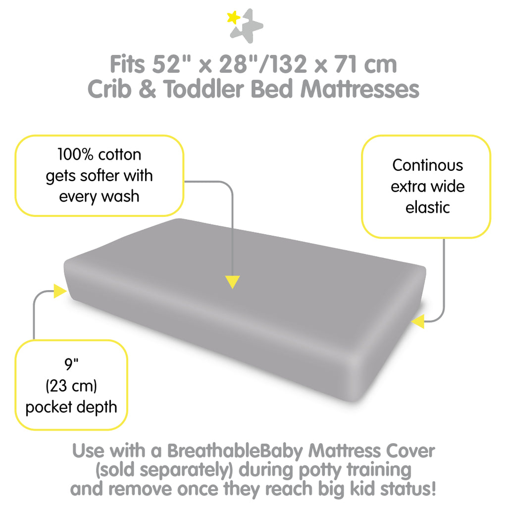 Full view of BreathableBaby Cotton Percale Fitted Sheet for Crib & Toddler Bed Mattresses in Gray