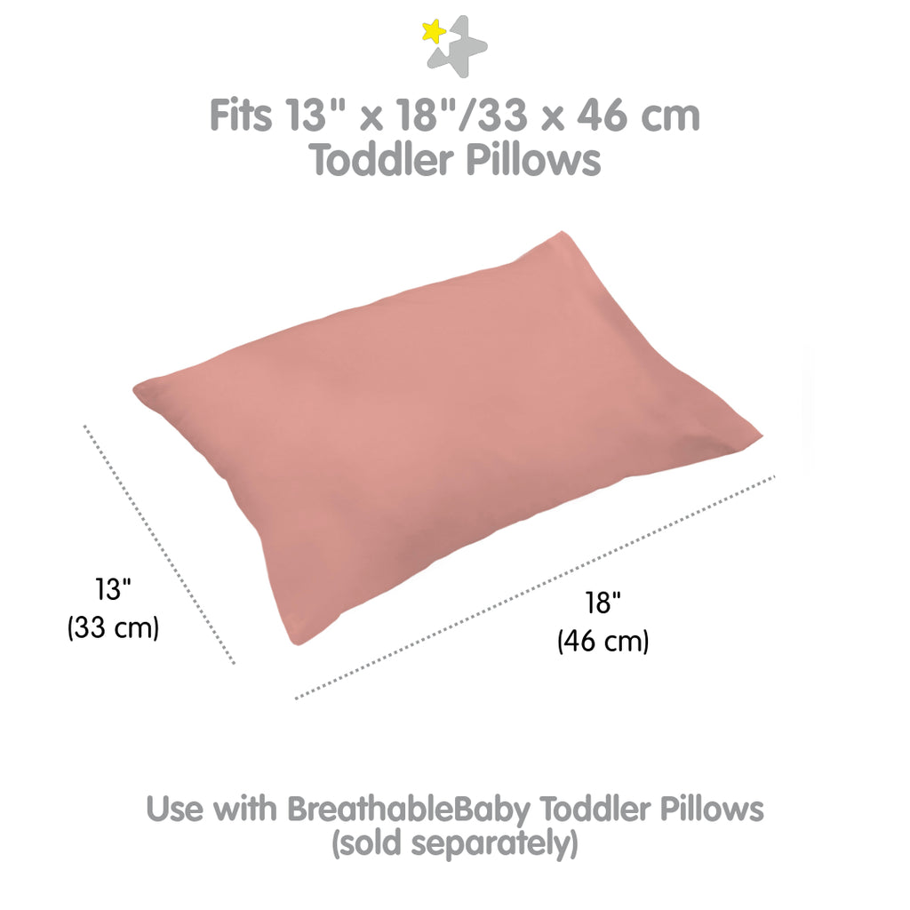 Full view and dimensions of BreathableBaby Cotton Percale Pillowcase for Toddler Pillows in Rose