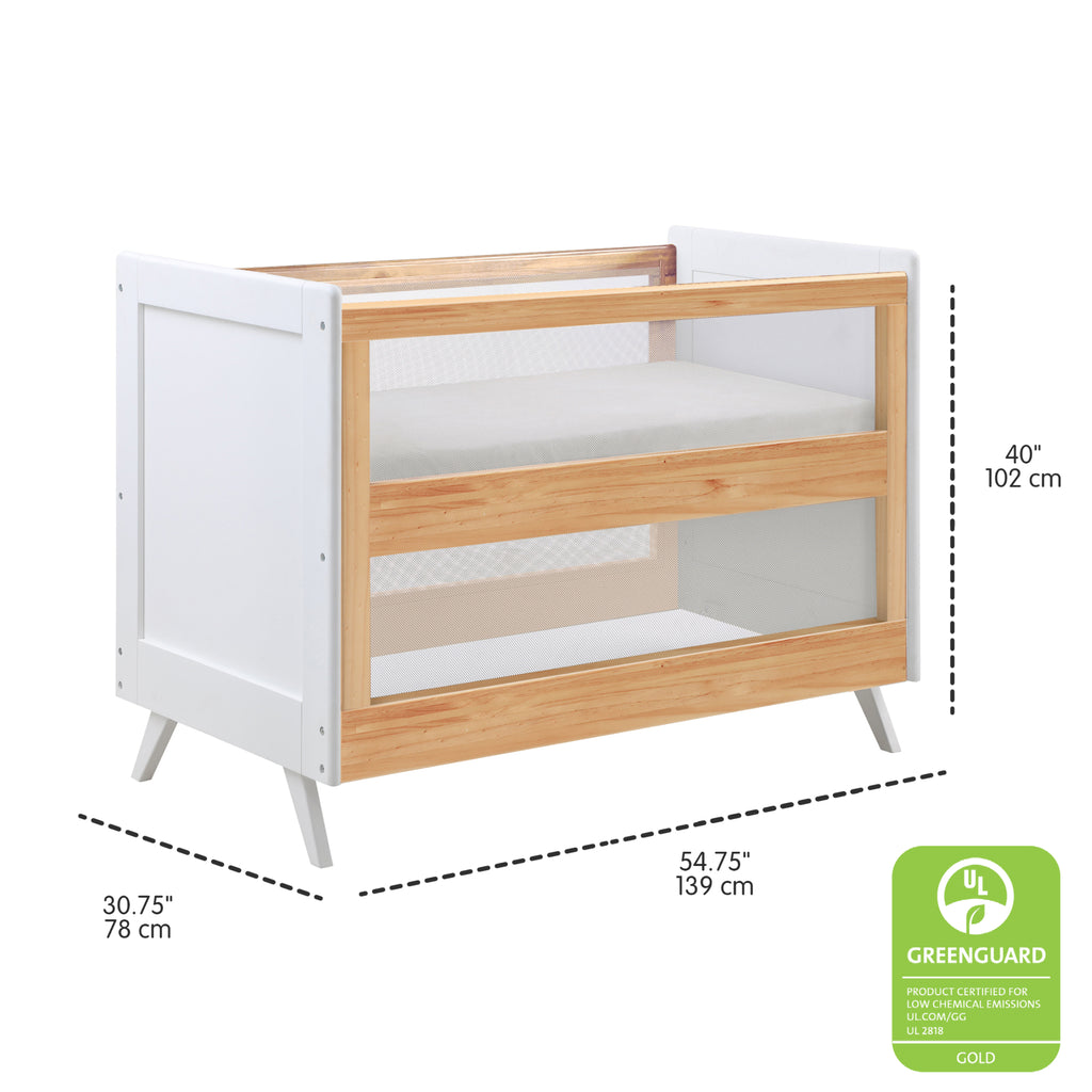 Dimensions guide for BreathableBaby Breathable Mesh 3-in-1 Convertible Crib in Beech & White