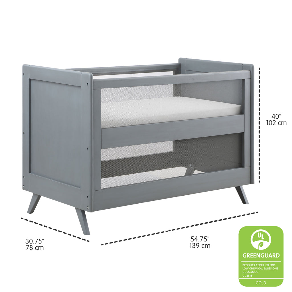 Dimensions guide for BreathableBaby Breathable Mesh 3-in-1 Convertible Crib in Gray