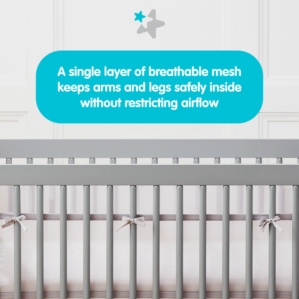 AirflowBaby Breathable Mesh Crib Liner with single layer mesh verbiage
