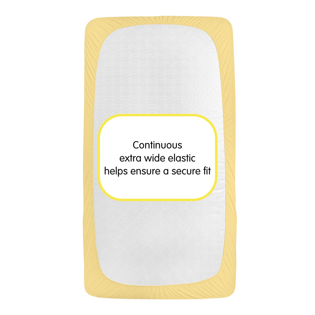 Back view of BreathableBaby All-in-One Fitted Sheet & Waterproof Cover for Crib Mattresses in Yellow