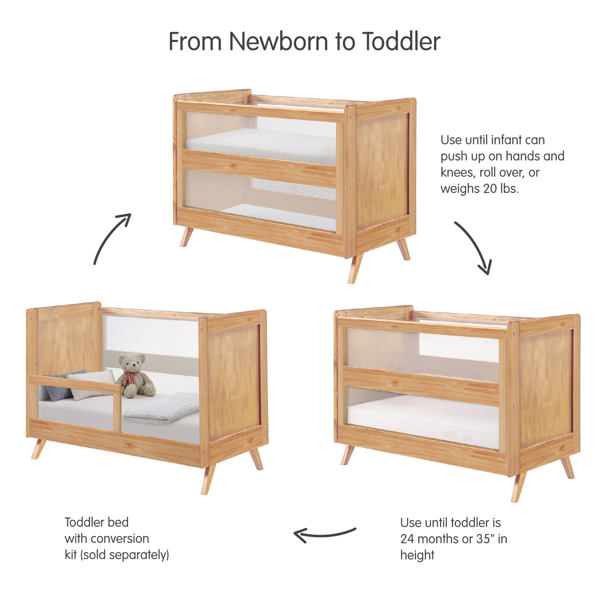 Breathable™ Mesh 3-in-1 Convertible Crib — Beech — Greenguard Gold Cer ...