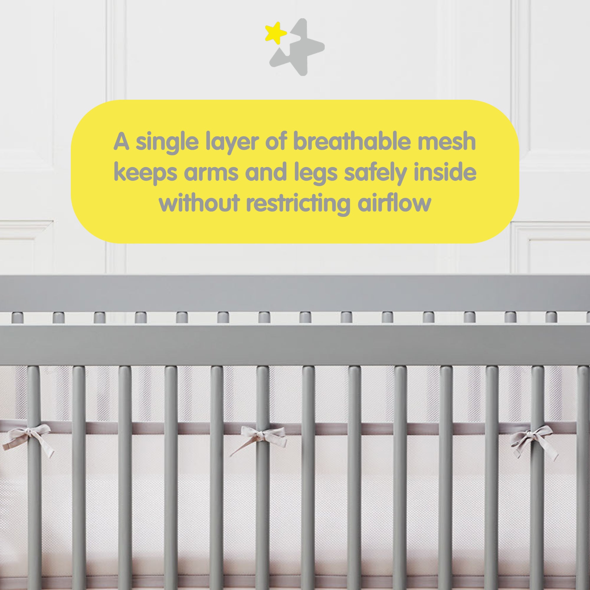 BreathableBaby Breathable Mesh Liner for Full-Size Cribs, Classic 3mm Mesh,  Gray Clover (Size 4FS Covers 3 or 4 Sides)