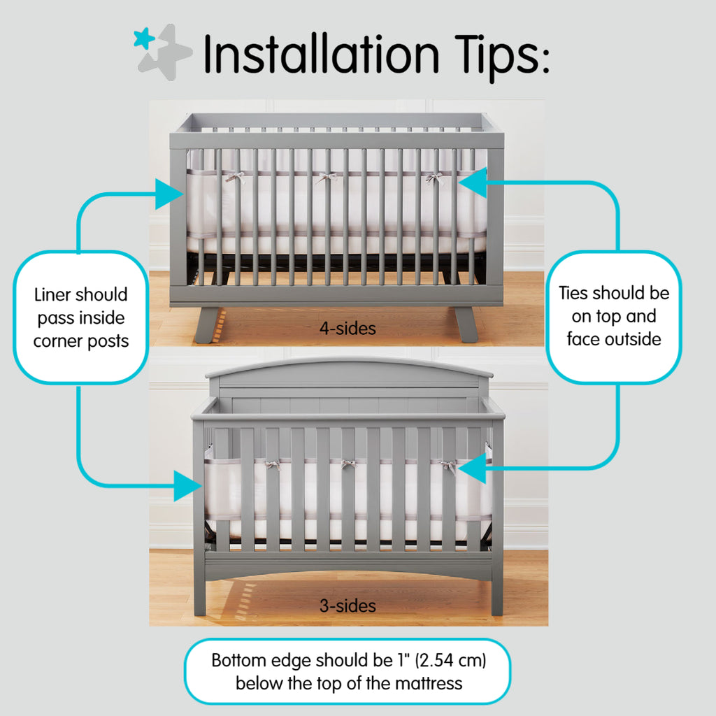 Installation tips for AirflowBaby Breathable Mesh Crib Liner for cribs with 4 or 3 sides