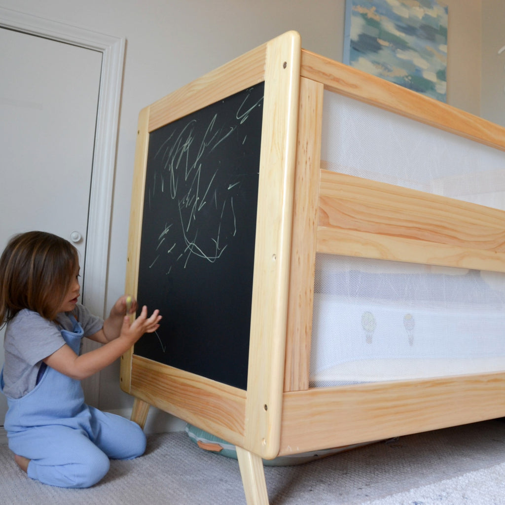 BreathableBaby Breathable Mesh 3-in-1 Convertible Crib in Beech & Chalkboard in Nursery Setting