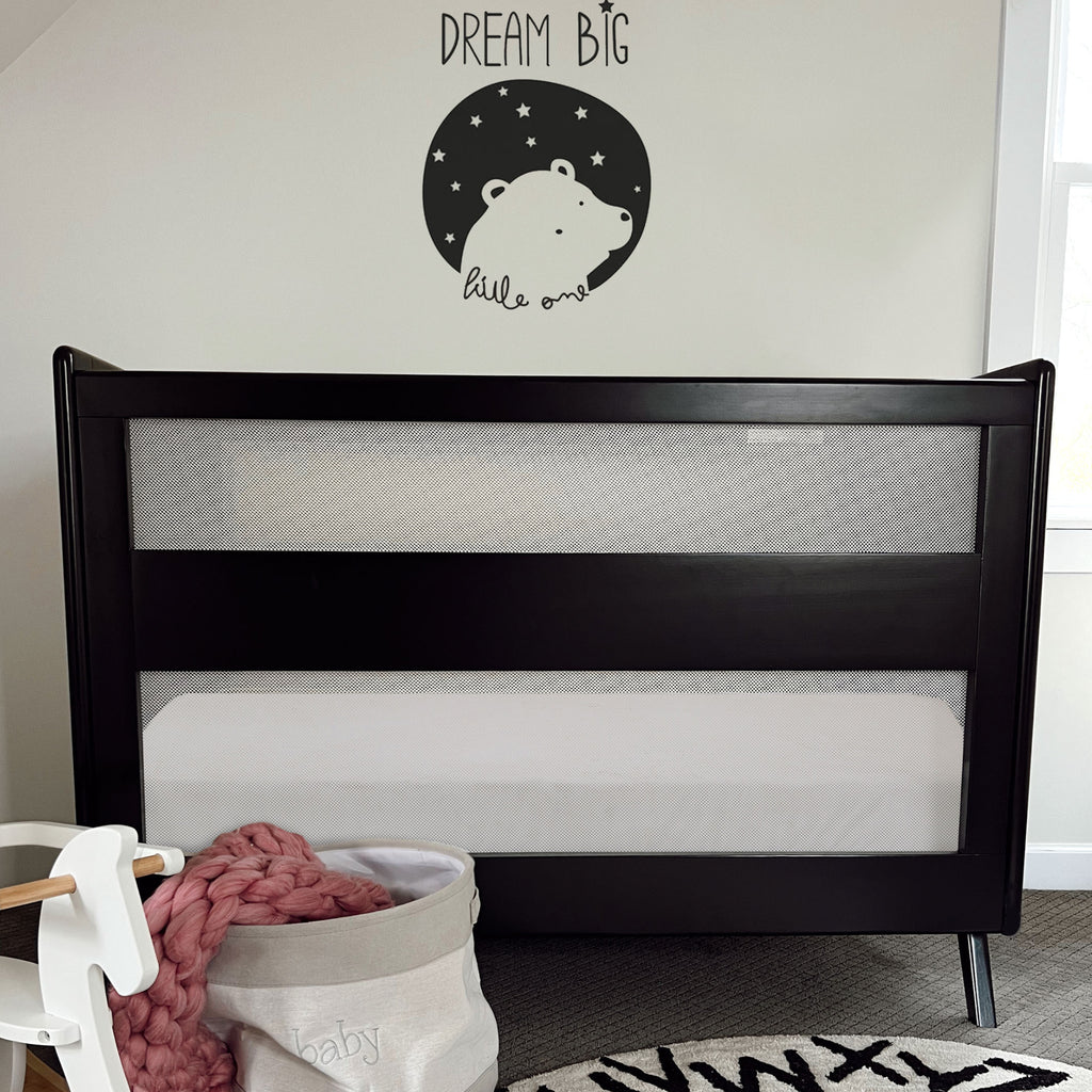 BreathableBaby Breathable Mesh 3-in-1 Convertible Crib in Black in Nursery Setting