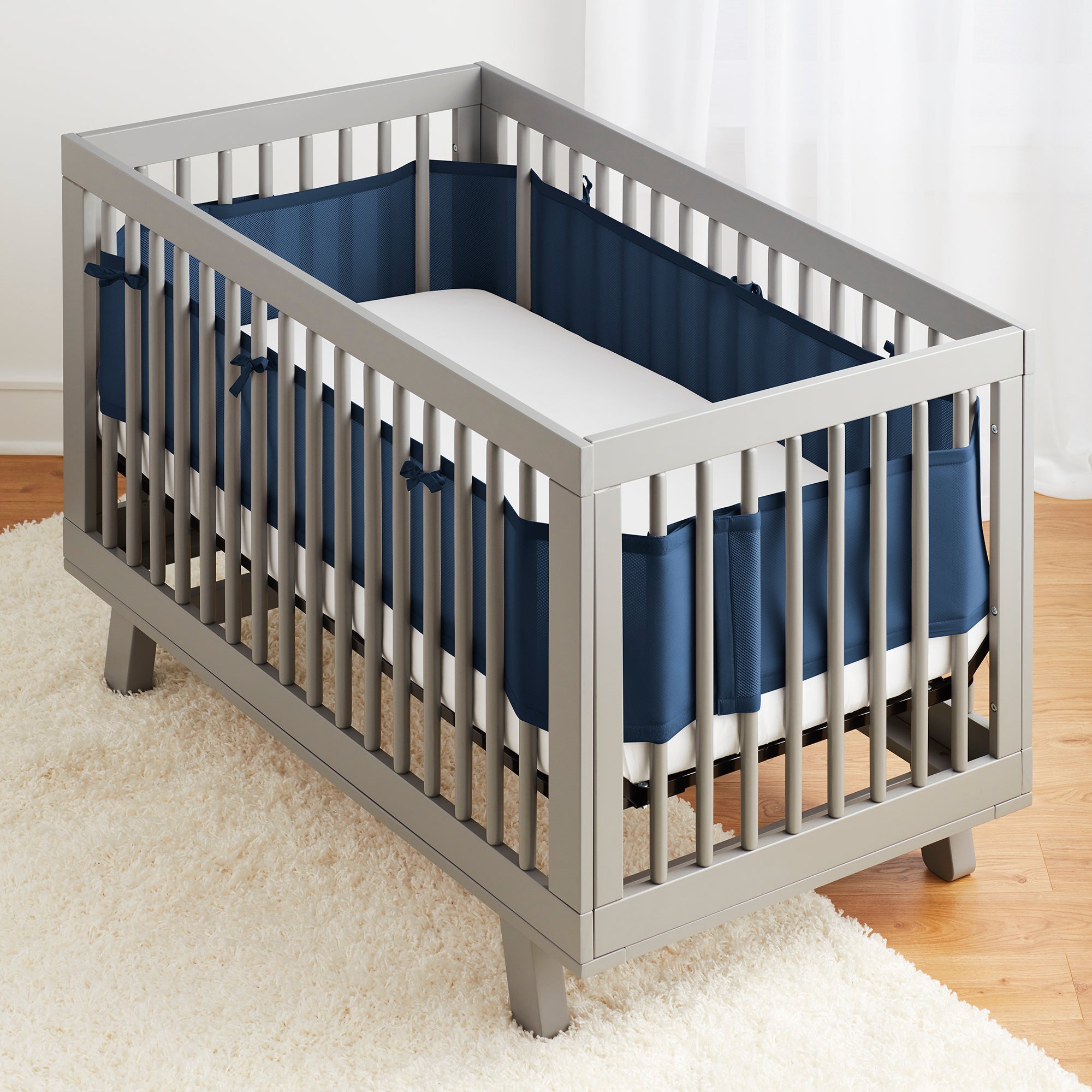 Breathable™ Mesh Liner for Full-Size Cribs, Classic 3mm Mesh, Navy (Si –  BreathableBaby
