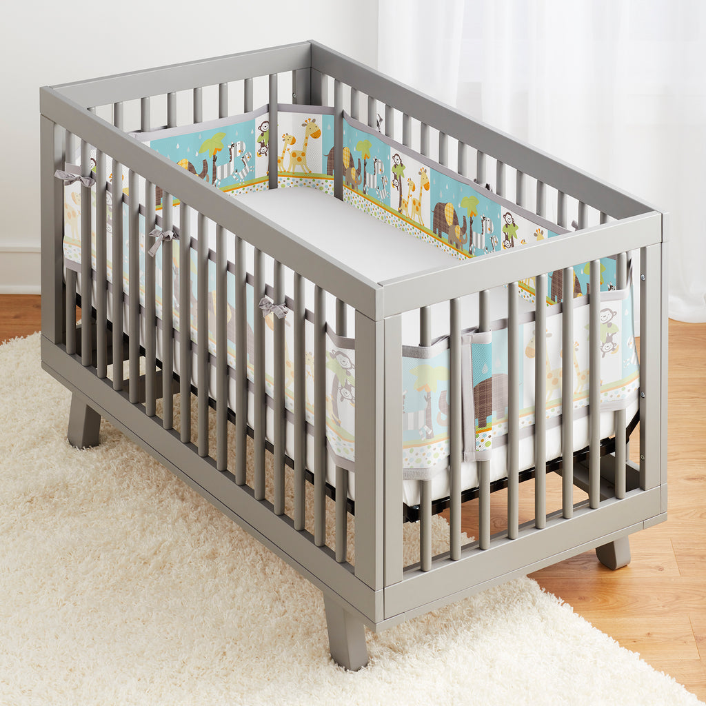 Full crib view of BreathableBaby Breathable Mesh Crib Liner on a crib in Best Friends print