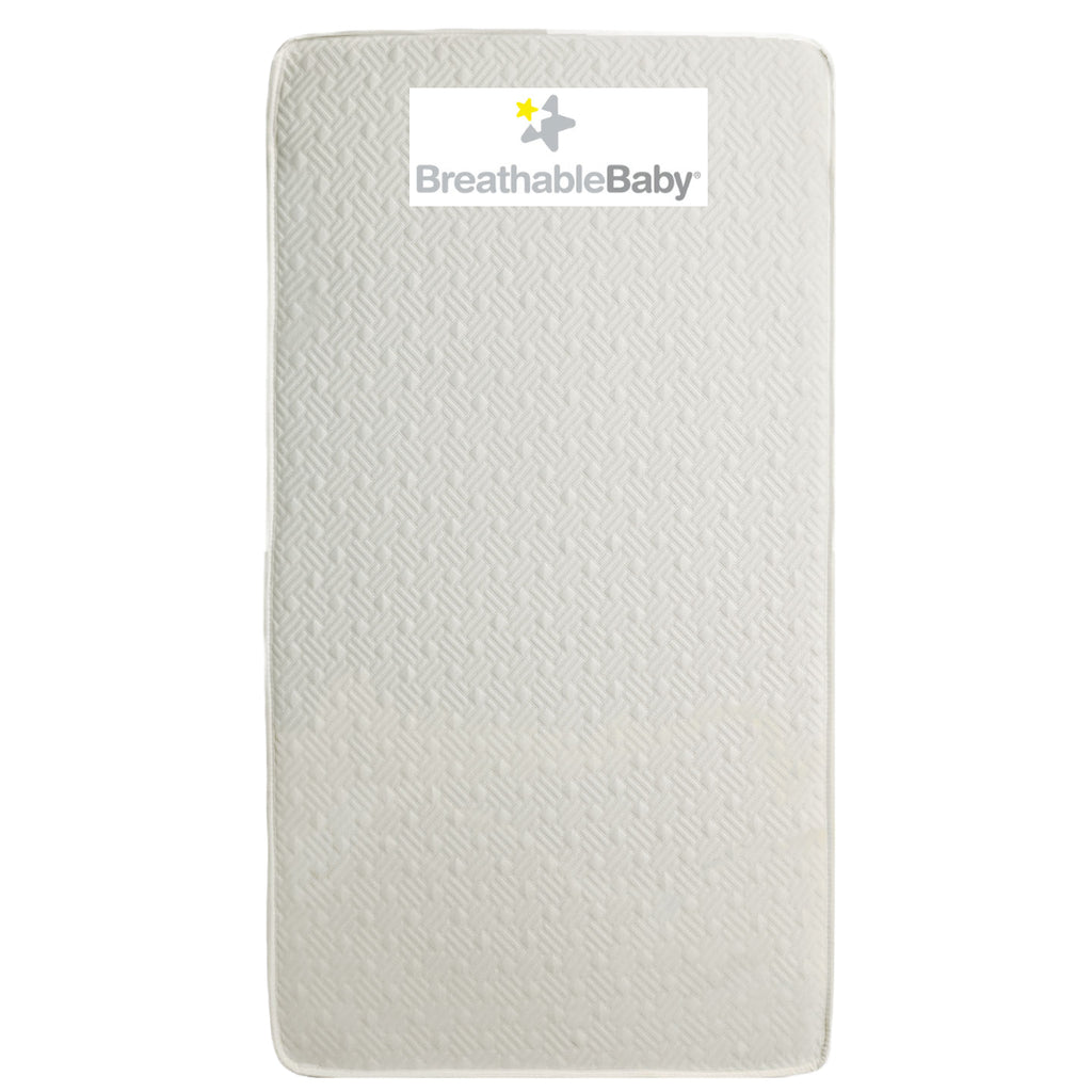 BreathableBaby EcoCore 250 Mattress Shown Vertically with Logo
