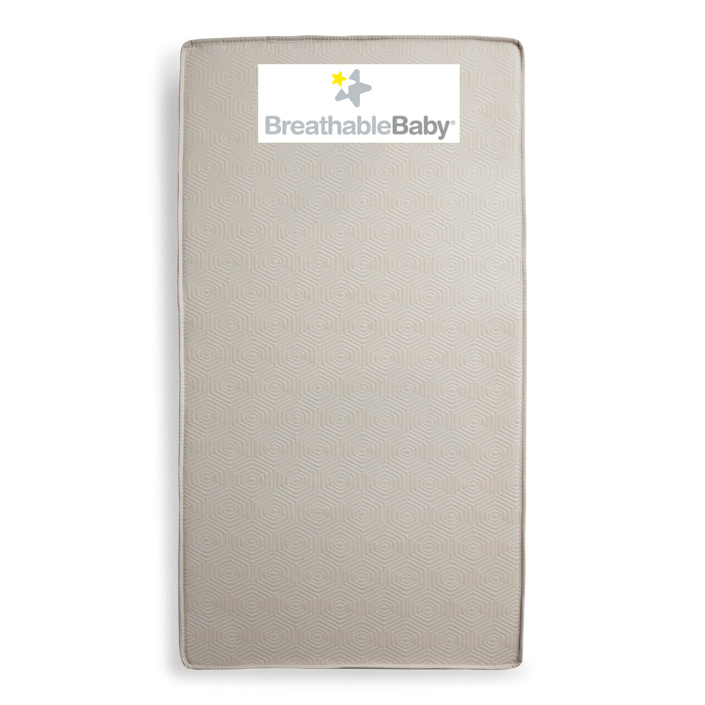 BreathableBaby EcoCore 300 Mattress Shown Vertically with Logo