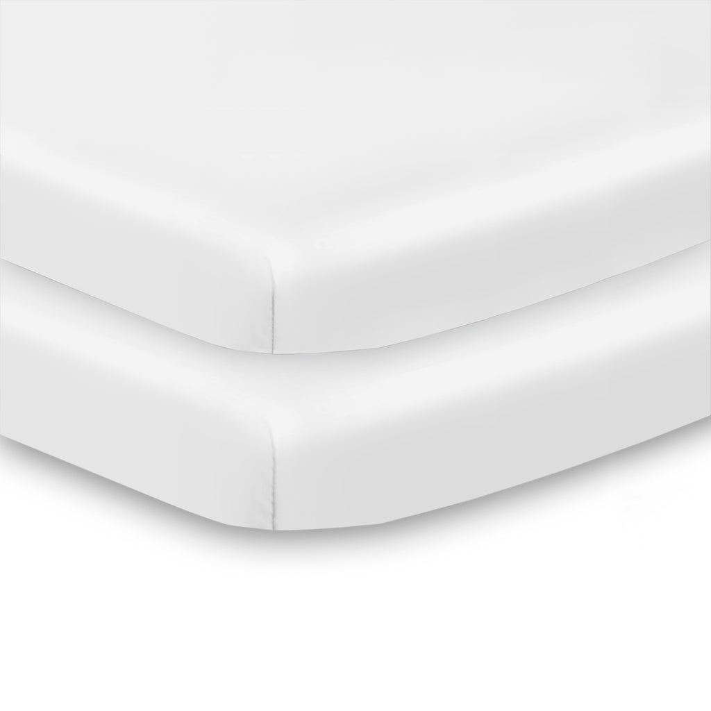 Corner View of BreathableBaby All-in-One Fitted Sheet & Waterproof Cover for Mini Crib Mattresses in White