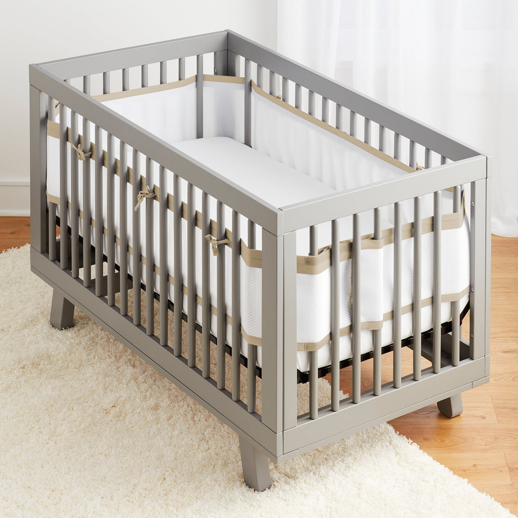 Full crib view of BreathableBaby Breathable Mesh Crib Liner – Deluxe Linen Collection on a crib in Natural