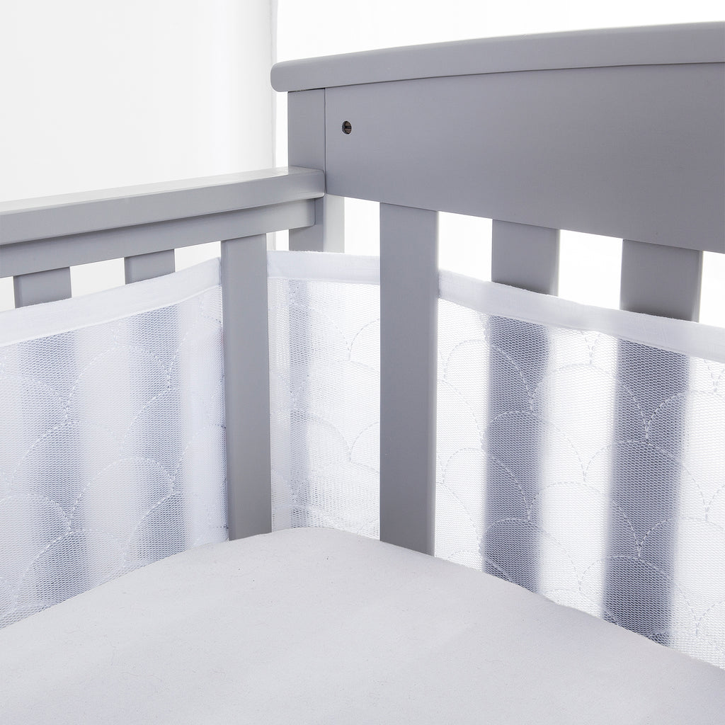BreathableBaby Breathable Mesh Crib Liner – Classic Collection – Owl Fun  Gray – Fits Full-Size Four-Sided Slatted and Solid Back Cribs – Anti-Bumper  