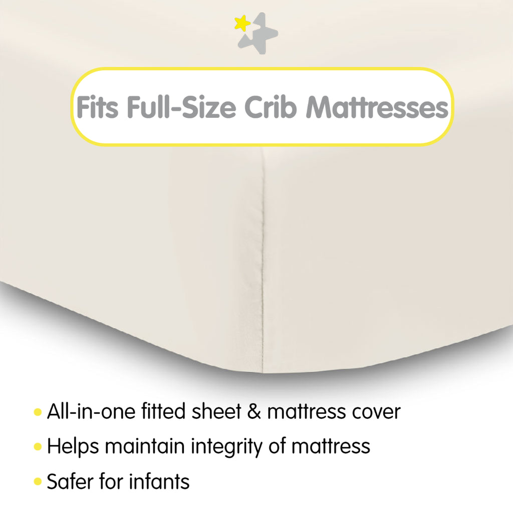Fit Description for BreathableBaby All-in-One Fitted Sheet & Waterproof Cover for Crib Mattresses in Natural Ecru