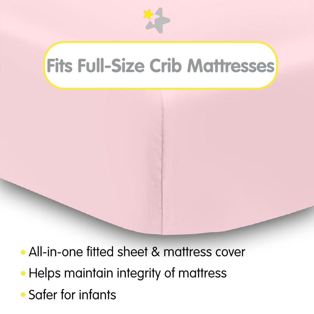 Fit Description for BreathableBaby All-in-One Fitted Sheet & Waterproof Cover for Crib Mattresses in Pink