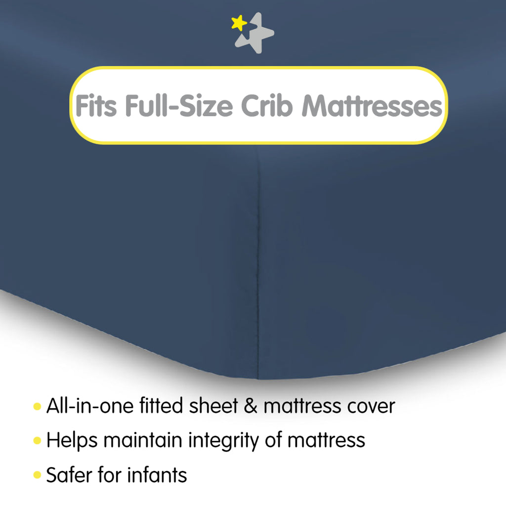 Fit Description for BreathableBaby All-in-One Fitted Sheet & Waterproof Cover for Crib Mattresses in Navy