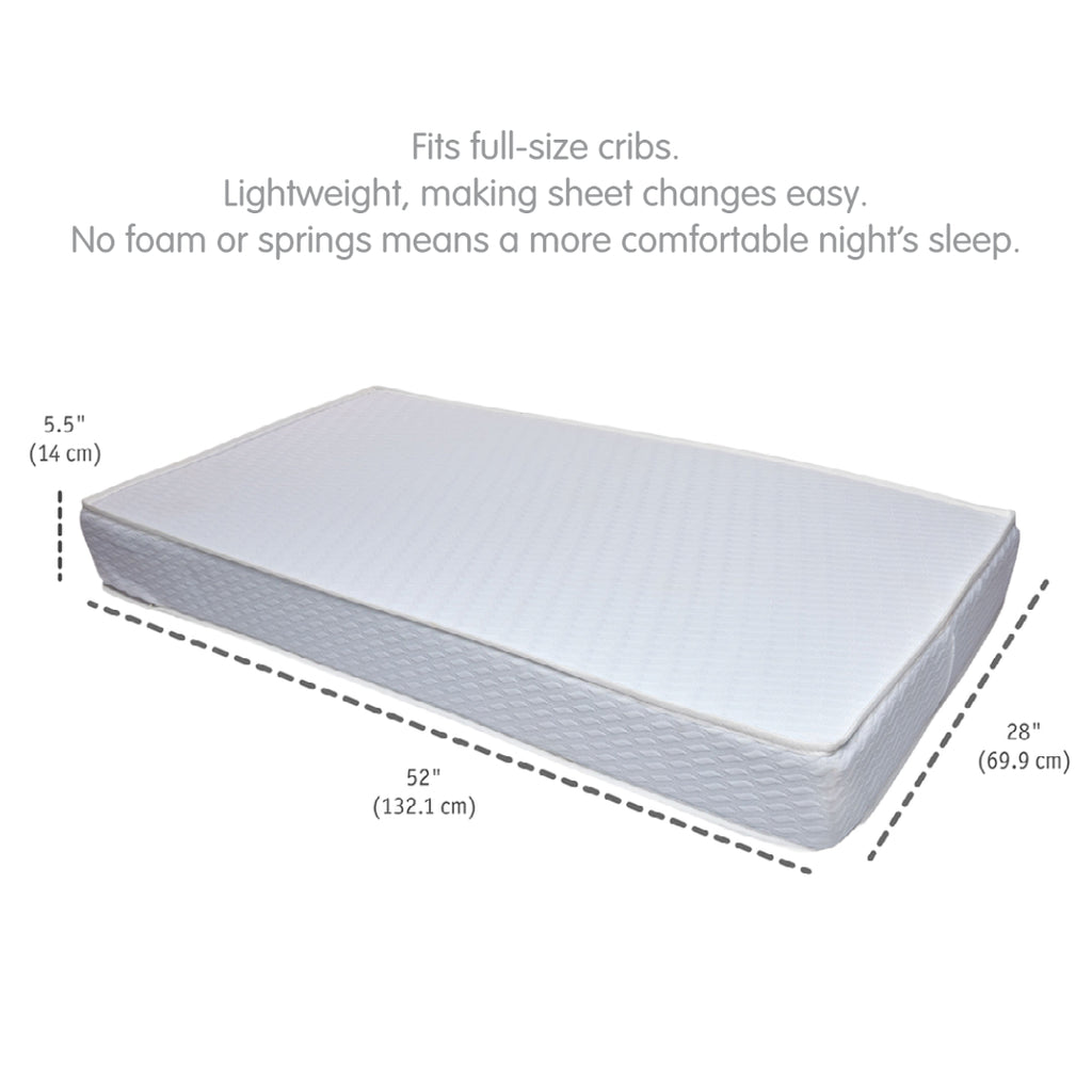BreathableBaby EcoCore 200 Mattress Shown Horizontally with Dimensions