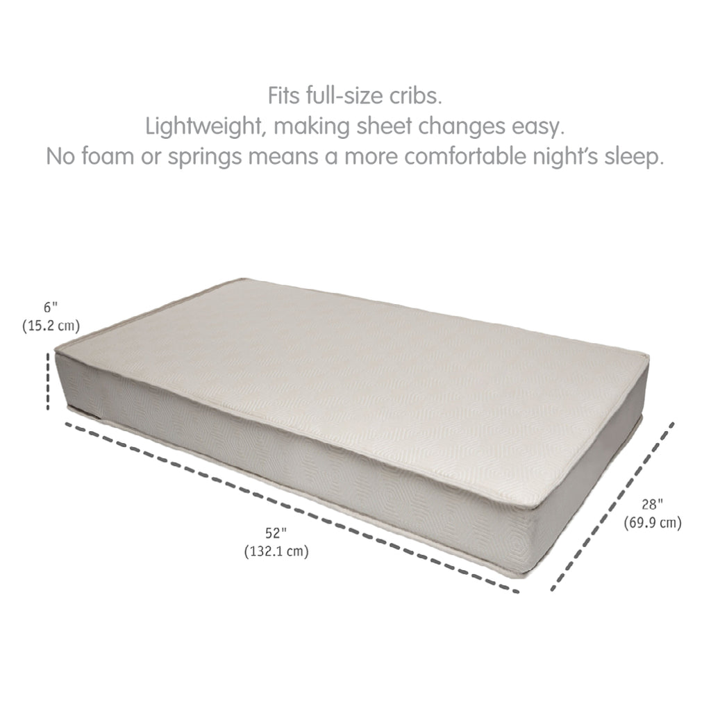 BreathableBaby EcoCore 300 Mattress Shown Horizontally with Dimensions